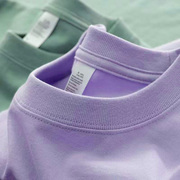 新疆棉220g重磅纯棉夏季紫色，短袖t恤女士，宽松男女同款全棉打底衫