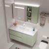 轻奢橡木陶瓷一体盆浴室柜组合北欧简约实木智能镜卫浴柜洗漱台盆