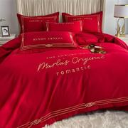 婚庆结婚床上用品四件套大红色床单被套新婚喜庆床品家纺刺绣