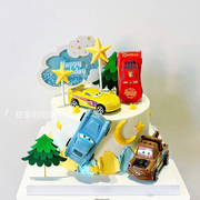 汽车总动员蛋糕摆件儿童卡通回力车赛车玩具模型旗子蛋糕烘焙装饰