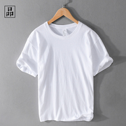 品质感好货 不一样的舒适感 夏季休闲薄款复古圆领白色短袖t恤男