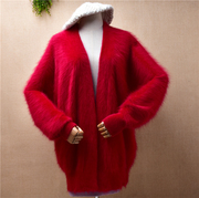 2023秋冬深红色长毛水貂绒，宽松慵懒蝙蝠长袖披风外套，毛衣女(毛衣女)tk320