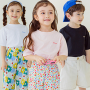 韩国童装2023夏款儿童短袖，t恤基本款纯色，棉t恤圆领套头衫夏季汗衫