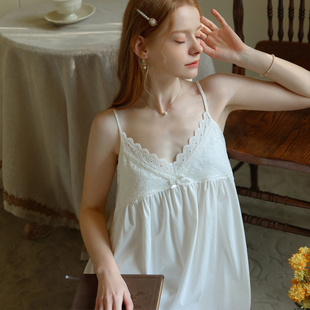 2023夏季纯棉睡裙，女法式性感吊带，甜美公主白色睡衣家居服短裙