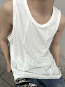 高级感坑条纹拼接背心男夏季韩版潮流肌理感运动内搭宽松无袖T恤