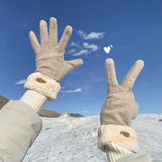 羊绒手套女冬季保暖学生可爱防风防寒冷加绒可触屏加厚五指骑车