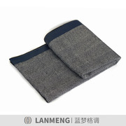 蓝梦格调样板房搭l巾粗机理皮布pu蓝色灰色床尾装饰床品搭毯盖毯