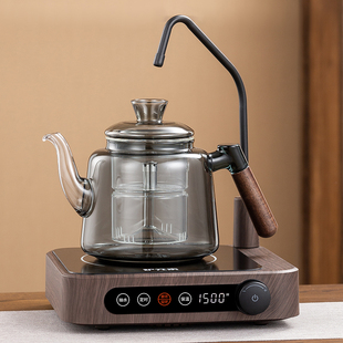 自动上水抽水电陶炉煮茶炉，器烧水胡桃木全玻璃大容量蒸煮茶壶