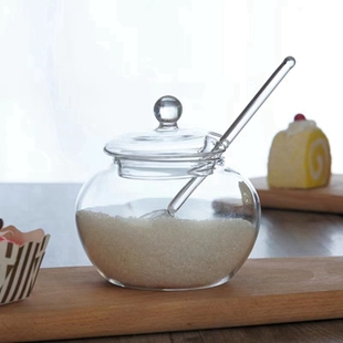 厨房玻璃糖罐盐罐透明带盖子勺子蜂蜜奶粉，罐调料瓶茶叶罐干果零食