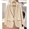 2024春季米白色西装外套女韩版纯色宽松时尚气质小西服上衣潮