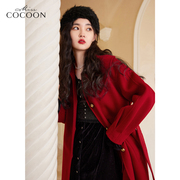 missCOCOON中长款红色毛呢大衣女2022冬季学院风双面毛呢外套