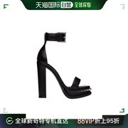 99新未使用香港直邮Alexander McQueen 黑色铆钉镶嵌高跟凉鞋