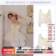 SleepOverSleep泡泡纱拼接束胸衣式公主袖上衣CHENSHOP设计师品牌