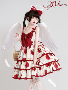 北极星原创夏季Lolita樱桃JSK三段式大裙摆洛丽塔带裙撑