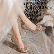 法式高跟鞋婚鞋禾秀婚纱两穿高级感水晶鞋2023年公主水钻单鞋