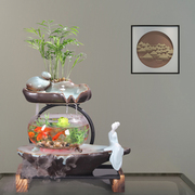 创意生态流水金鱼缸(金鱼缸)造景，家用客厅家居中小型玻璃办公室桌面水族箱