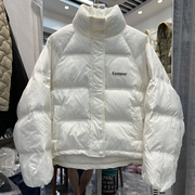冬季韩版立领羽绒服女短款时尚，白鸭绒(白鸭绒)宽松大码加厚面包服外套