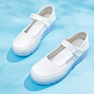 护士鞋女春夏季2024坡跟舒适平底透气白色防滑软底气垫护士单鞋