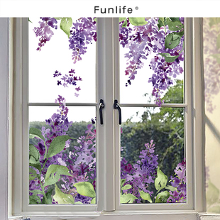 《花夏如海》法式水彩，紫藤花窗户贴膜，卧室落地窗装饰贴纸创意窗花