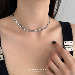 ANSS欧美金属质感猪鼻子链条短款项链女 时髦拼接镂空锁骨链