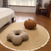 手工编织圆形床边毯原宿风卧室日式流苏美式地垫北欧简约棉麻地毯