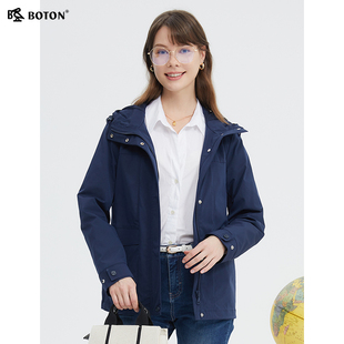 波顿女士2024春夏中长款风衣美式休闲夹克高端深蓝色外套上衣