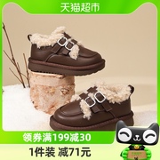 红蜻蜓女童鞋2023冬季可爱加绒加厚保暖棉鞋韩版经典复古皮鞋