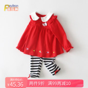 小女童宝宝连衣裙两件套装春装1一2岁公主衣服红色婴幼儿春季薄款