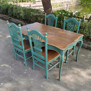 美式乡村家具田园实木复古桌椅，饭桌子长桌地中海风格4人餐桌组合