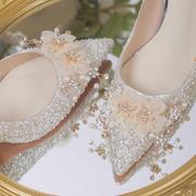 拍婚纱照用的鞋子法式婚鞋新娘，鞋2024高跟鞋女细跟秀禾两穿不
