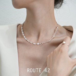 ROUTE42原创法式复古天然巴洛克珍珠925碎纯银子树枝锁骨项圈颈链