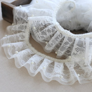 8cm白色沙布花边双层网纱缩褶蕾丝钉珠花边，加长裙子t恤辅料