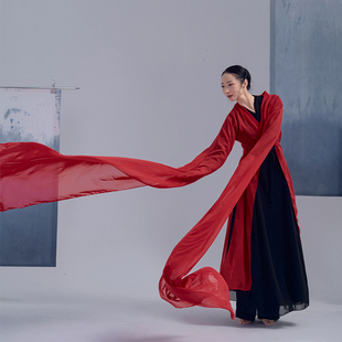粉墨千秋古典舞红色雪纺，水袖舞2米长袖，五片式飘逸垂感开衫