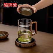 绿茶玻璃杯耐高温男士带盖办公室家用月牙泡茶杯过滤木把喝水杯子