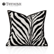 欧式现代简约轻奢设计师黑白条纹斑马纹包边抱枕靠垫客厅沙发腰枕