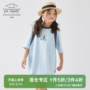 日本LIVHEART儿童拼色T恤连衣裙女夏中长款插肩短袖T恤女童