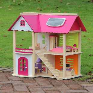 新女孩生日礼物过家家粉色房子别墅diy木制小屋儿童玩具木质娃娃