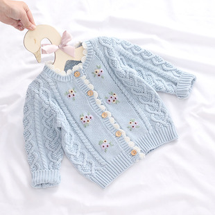 2024女童开衫毛衣，1-5岁宝宝洋气绣花外套8个月婴儿针织衫韩版