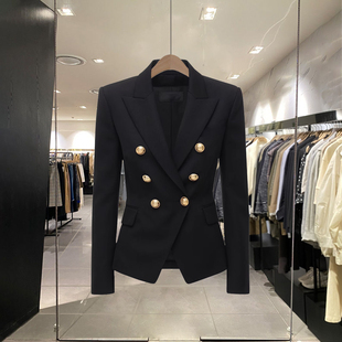 时尚经典款黑色双排扣西装外套女2024春季设计感收腰显瘦西服