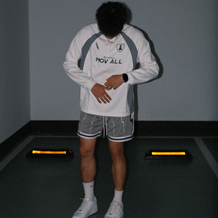 MOVALL美式卫衣运动篮球训练长袖外套半拉链圆领白色潮牌男春秋季
