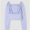 Slowand韩国2024春季超美紫色褶皱蝴蝶结泡泡袖衬衫