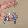 韩国锆石镶钻水晶流苏耳环长方形小众设计高级轻奢气质网红耳饰