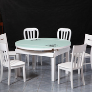 实木餐桌钢化玻璃餐桌，可伸缩推拉餐桌圆桌白色，烤漆客厅家具饭桌