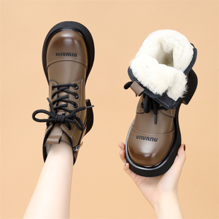 东北大棉鞋羊毛雪地靴女冬季皮毛一体加厚加绒短靴，真皮马丁靴棉靴