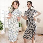 苏州现代改良职业女装蕾丝连衣裙，2024中国风单层日常少女旗袍