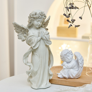 欧式复古白色天使，摆件创意人物雕塑玄关，客厅样板房装饰品摆设