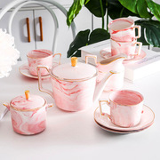 创意粉色大理石纹陶瓷茶壶北欧英式杯碟骨瓷咖啡具定制礼盒套装