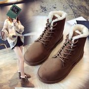 冬季韩版学生雪地靴女短靴，短筒保暖靴系带女鞋，平跟潮马丁棉鞋靴子