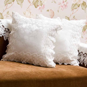 白色玫瑰蕾丝花边提花贡缎布方形欧式现代沙发抱枕靠垫靠枕可拆h