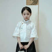 赏味原创旗袍儿童复古日常可穿古法原创倒大袖上衣米白色绣花